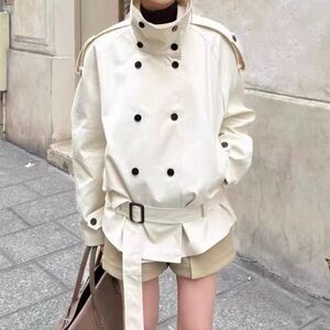 Elegant Cream Double-Breasted Trench Coat